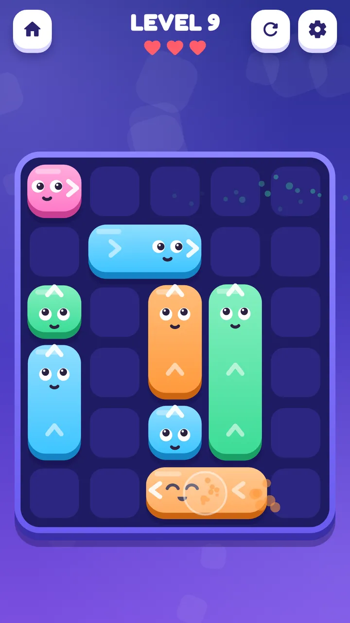 Level 9: an orange Jammer dashes off the board, leaving a trail